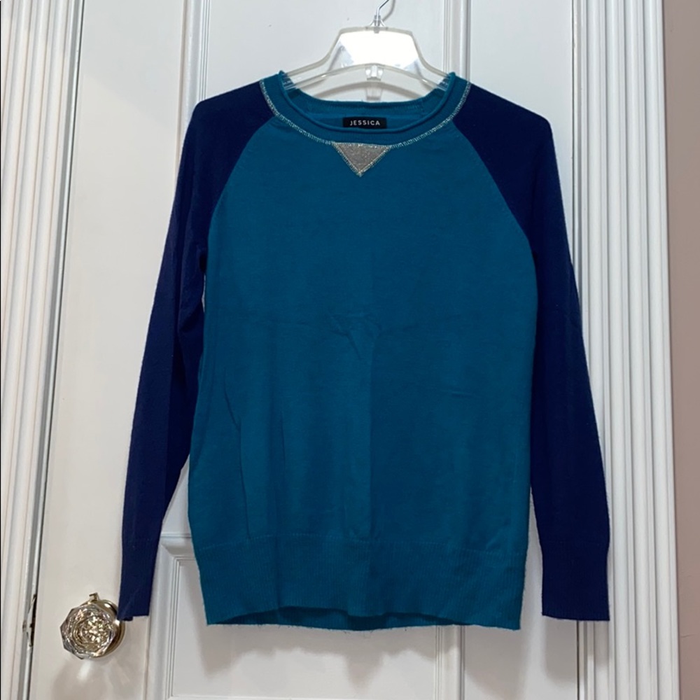 Knit sweater with sequin elbow patches